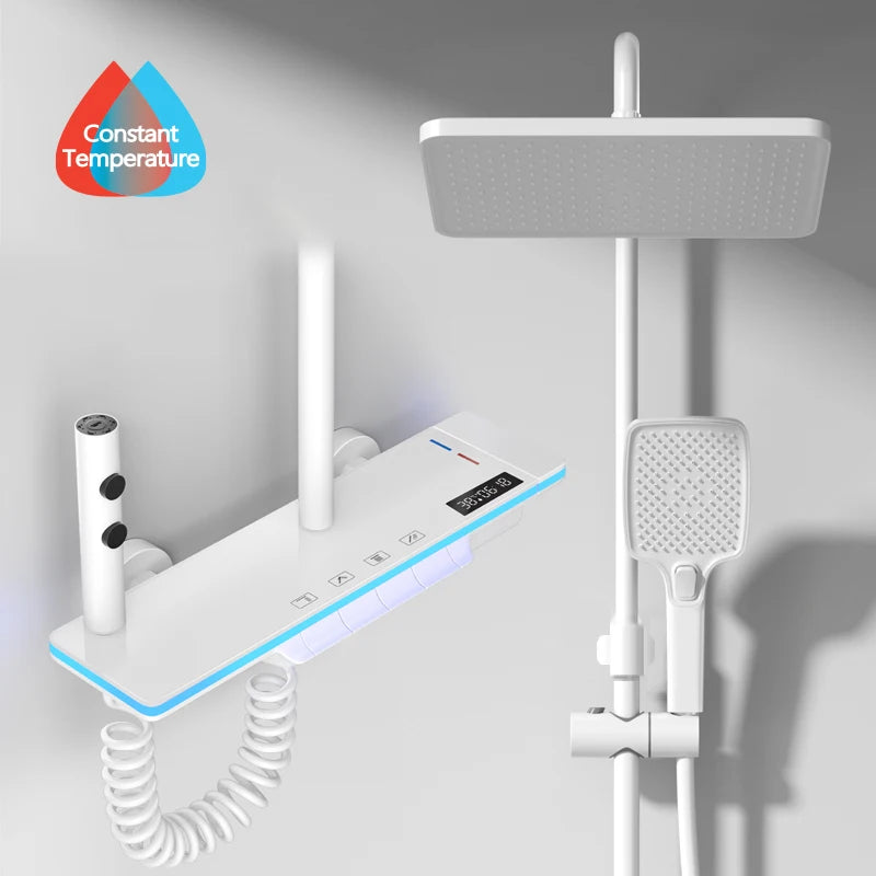 Luxe Badkamer Douche Systeem met Verlichte Kenmerken, Veilig Glas, Piano Toetsontwerp, Slim Digitale Thermostaat Mengkraan – Compleet Set