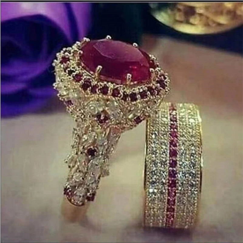 Exquisite Luxe Prinses Ring Set met Sprankelende Cubic Zirconia - Elegante Bruids- en Trouwring Juwelen voor Stellen