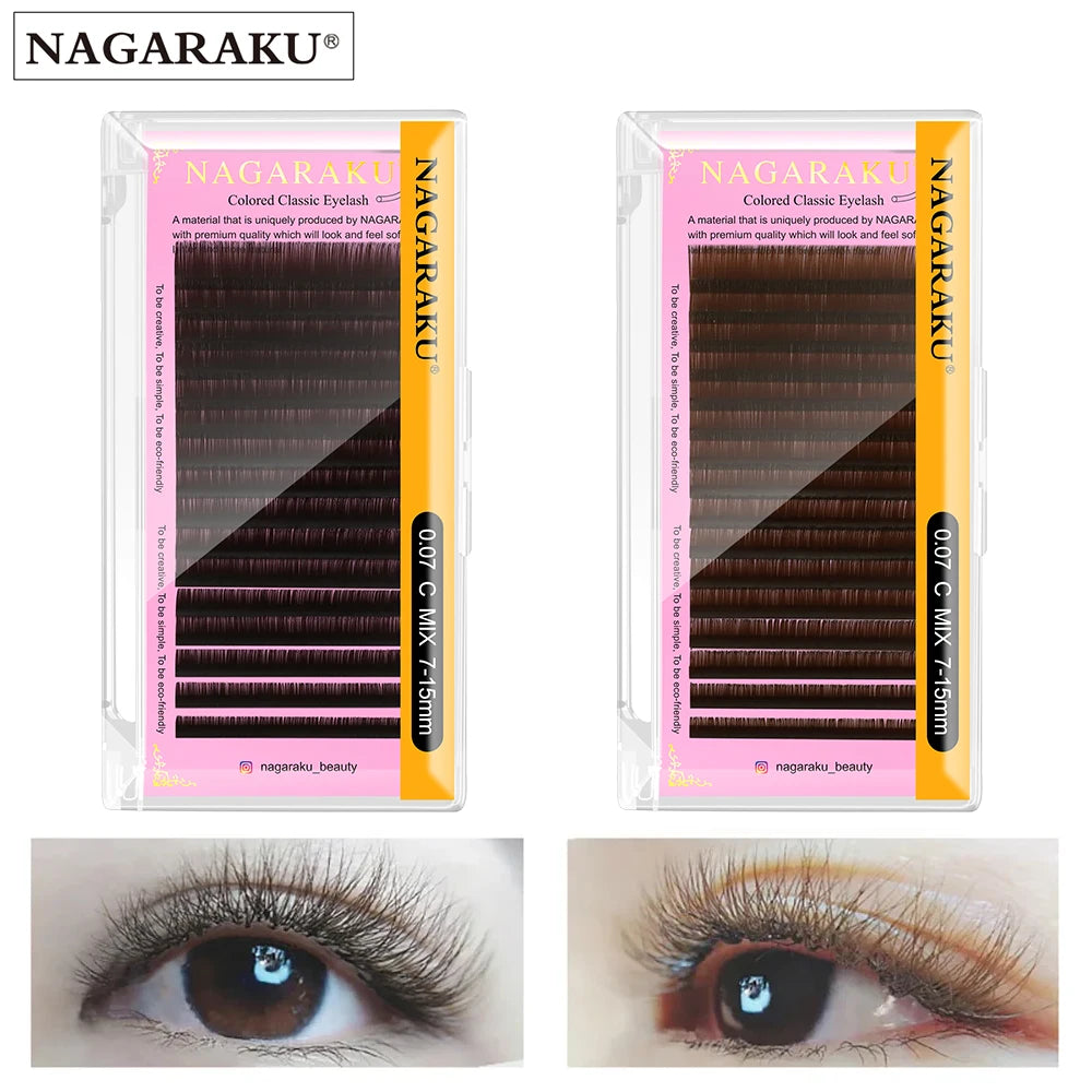 NAGARAKU Prachtige Kleurrijke Valse Wimpers – 7~15mm in Donkerbruin, Lichtbruin, Blauw en Paars voor een Geweldige Makeup Look!