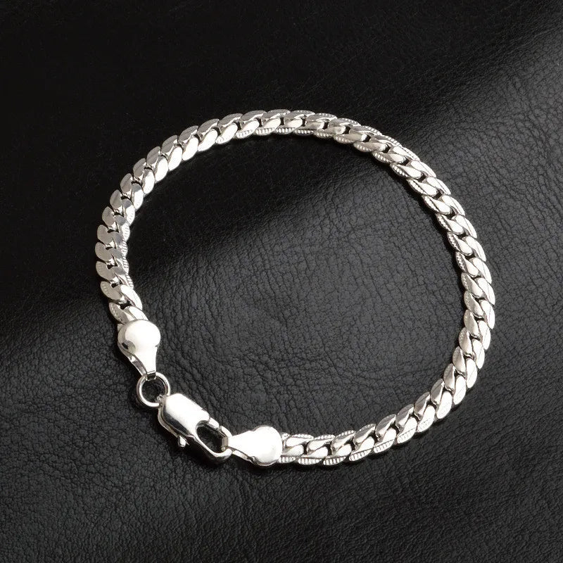 Elegante 925 Sterling Zilveren Platte Zijde Kettingarmband - 6mm, Verstelbaar 18/20cm, Met Kreeftsluiting - Perfect Huwelijks- en Verlovingscadeau voor Hem en Haar
