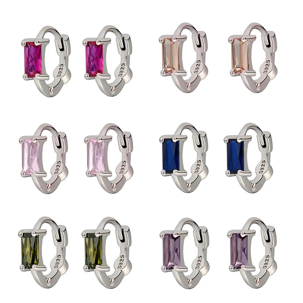 Charmante Huggies Oorringen Set - Kleurrijk Vierkant en Hart Ontwerp in Paars, Wit, Groen, Blauw en Rood - Elegante Kleine Hoopearrings voor Vrouwen en Meisjes, Perfect Trouwringen