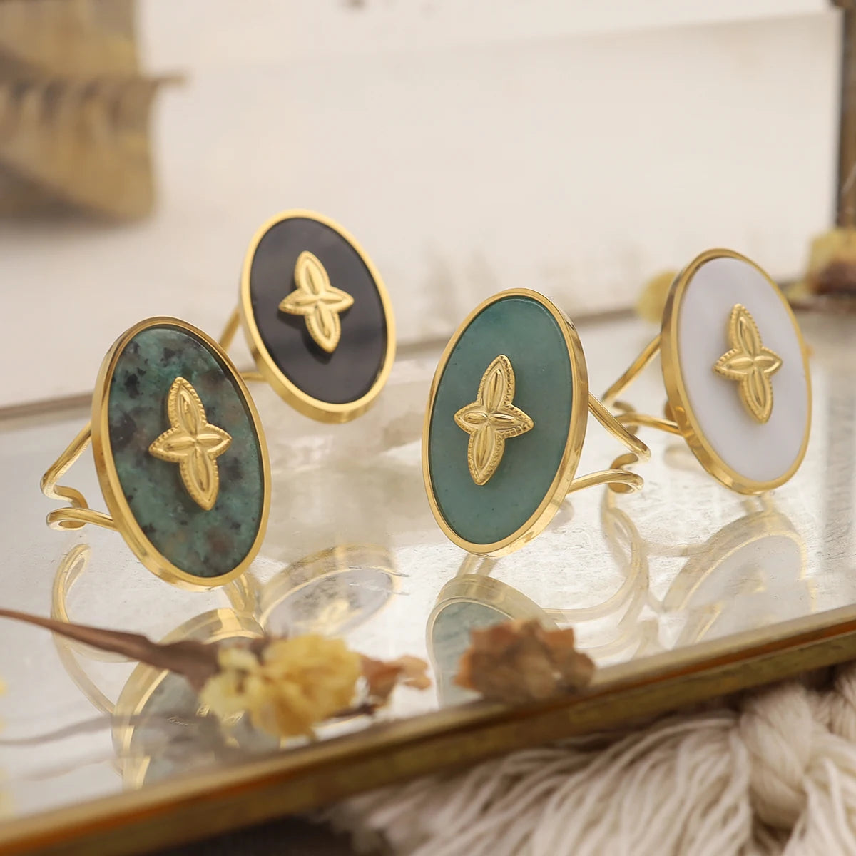 Omarm je Wilde Spirit: 2024 Nieuwe Rvs Ringen voor Vrouwen – Vintage Natuurlijke Steen Luxe Statement Sieraden, Waterdicht en Stylish!