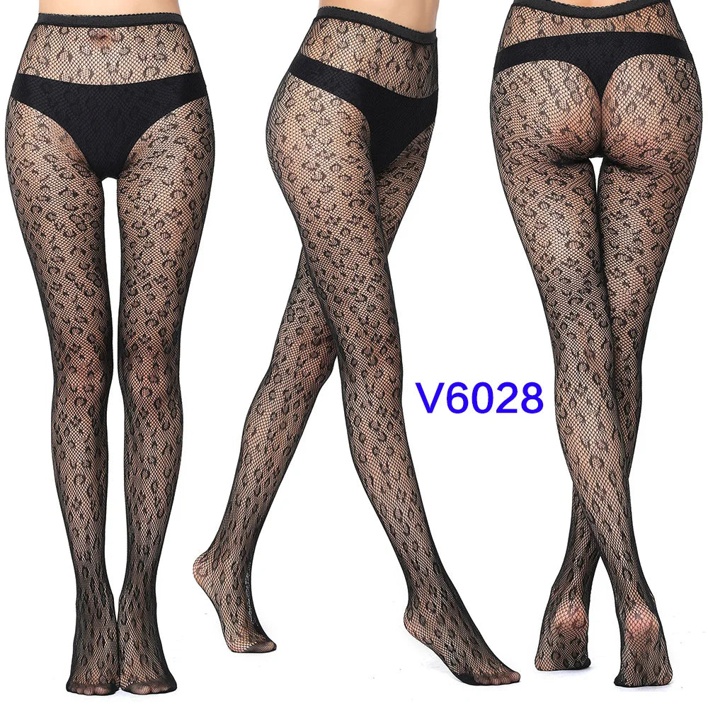 Verleidelijk Kant Viskouskous met Jacquard Weefsel – Naadloze Gotische Kousen met Garter en Ruitpatroon in Zwart
