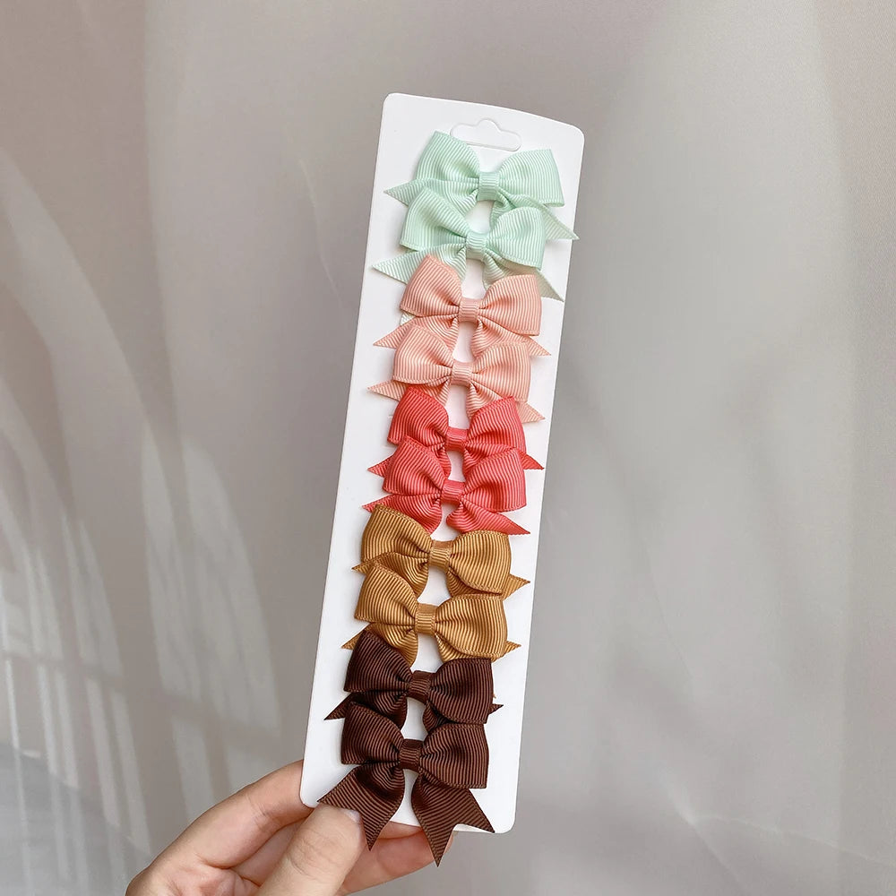 Charmante 10-delige set van 1,9'' effen kleur lint haarclips voor meisjes – Schattige handgemaakte strik mini haarspeldjes voor stijlvol haaraccessoires!