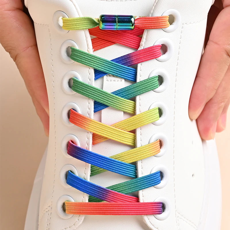 Kleurige Elastische Schoenveters zonder Knoop met Stijlvolle Gespen - Perfect voor Kinderen en Volwassenen!