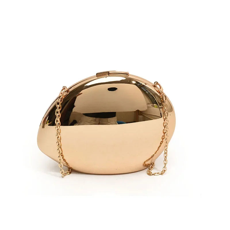 Chique Acrylaat Schelp Clutch Tas - Elegante Gouden & Zilveren Avondhandtas voor Vrouwen - Stijlvolle Glanzende Metalen Schouder- en Crossbodytas - Perfect voor Feesten!