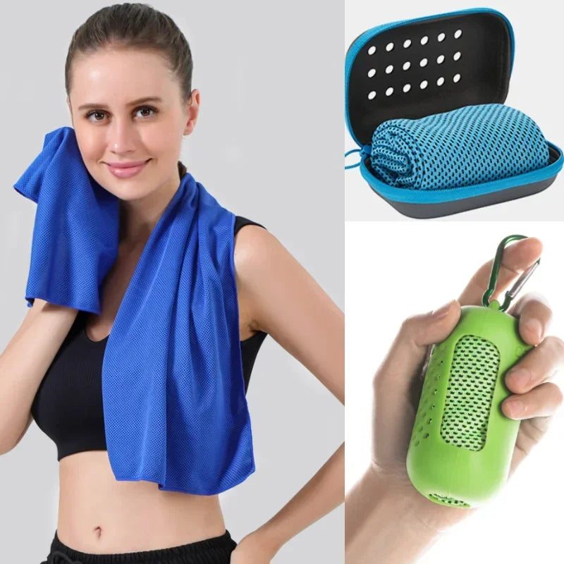 Blijf koel deze zomer met onze draagbare ijszijde handdoek - Perfect voor sport, fitness, hardlopen en zwemmen! Wordt geleverd met een handige siliconen tas!