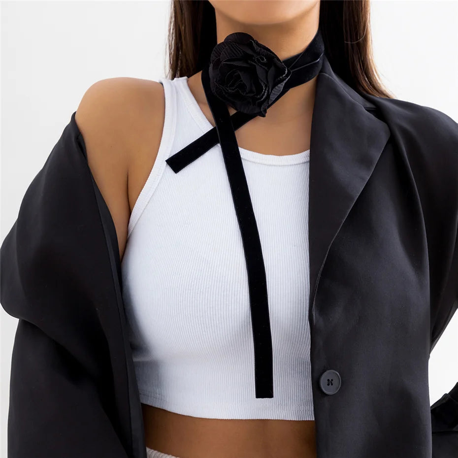 Betoverende Gothic Grote Rozen Sleutelbeen Ketting voor Vrouwen - Verstelbare Choker met een Vleugje Koreaanse Mode en Y2K Charme