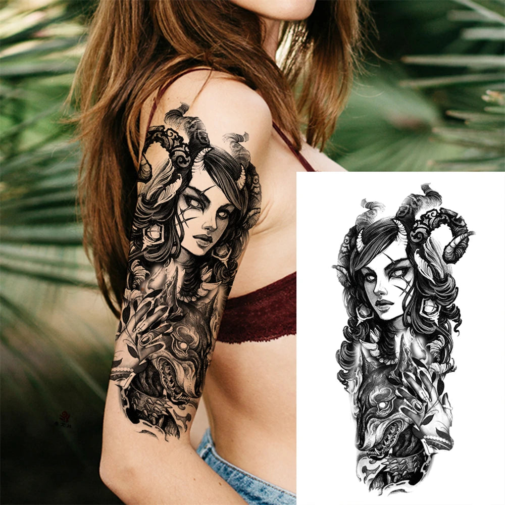 Indrukwekkende Volledige Arm Tijdelijke Tattoo Mouw voor Mannen en Vrouwen - Realistische Krijger, Leeuw, Tijger en Bloementekening - Gedurfde Zwarte Totem en Maori Stijl Stickers