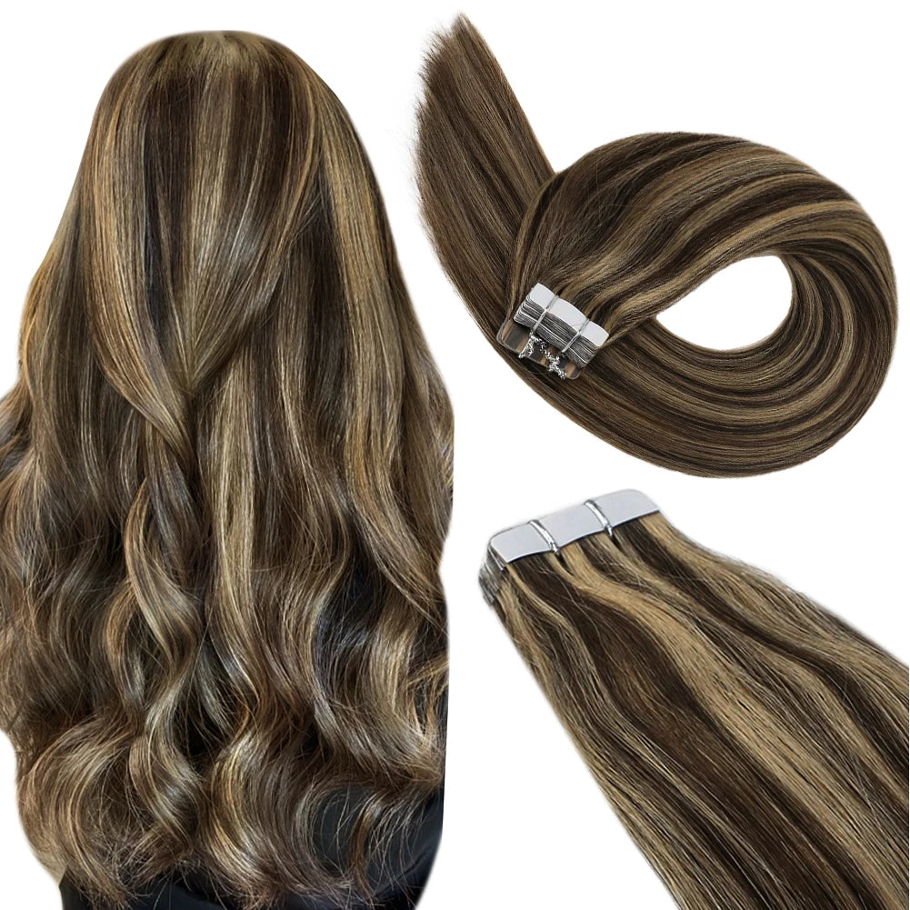 Luxe Ugeat Tape-In Haarextensions met Echt Braziliaans Remy Haar – Strak, Naadloze Huidband voor Prachtige Balayage Stijlen (20P/40P)