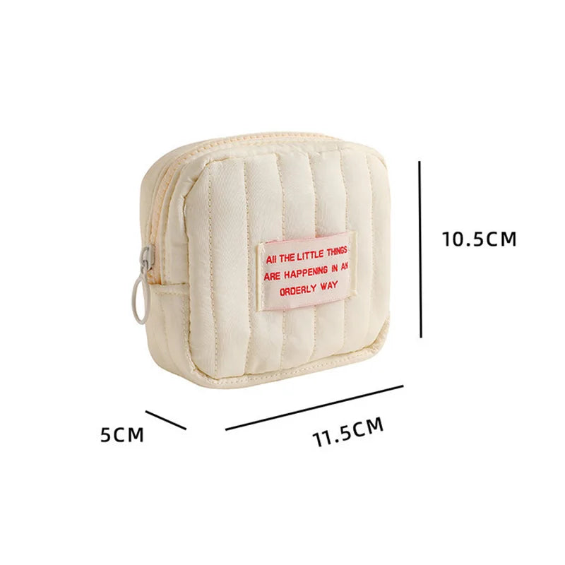 Chic Minimalistische Katoenen Make-up Tas - Crème met Rode Accent, Eco-vriendelijk Zero Wallet Ontwerp