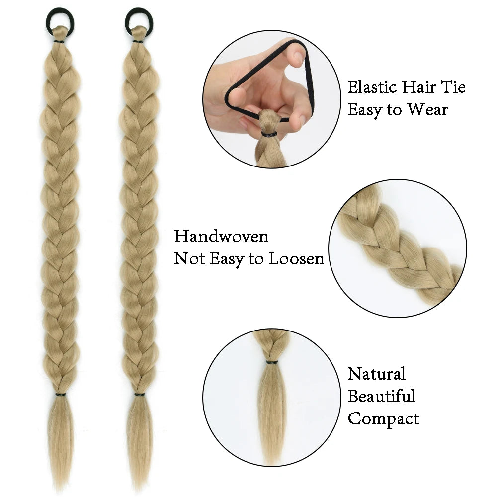 Luxe 24-Inch Synthetische Lange Twist Vlecht Paardestaart Extensions met Rubberband - Perfect voor Dagelijkse Styling en Boksliefhebbers