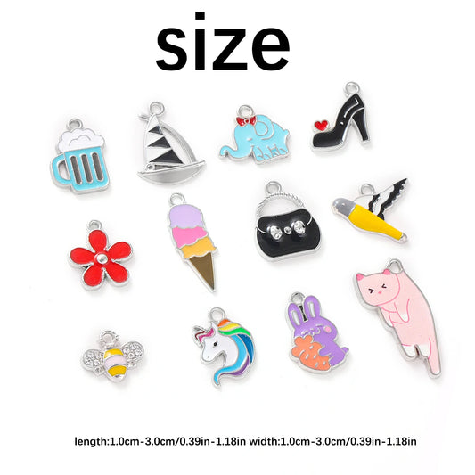 Mixed Enamel Charms Bulk Set Silver Plated Pendants DIY Bracelets Necklaces Jewelry Making Craft Supplies