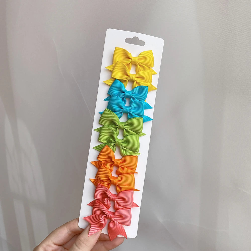 Charmante 10-delige set van 1,9'' effen kleur lint haarclips voor meisjes – Schattige handgemaakte strik mini haarspeldjes voor stijlvol haaraccessoires!