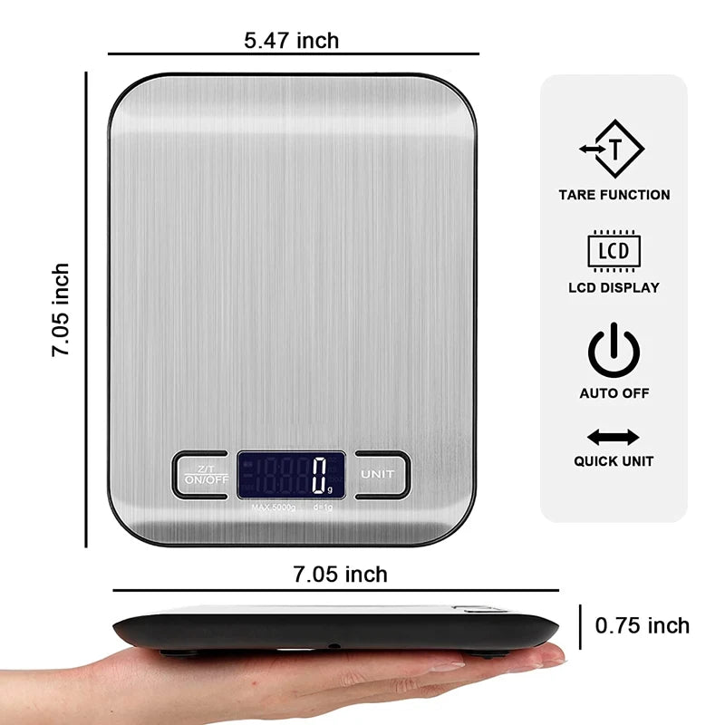 RVS Digitale Keukenweegschaal - Precisie Gewicht voor Voedsel & Snacks tot 10kg/5kg met LCD Display - Essentieel Bakgereedschap