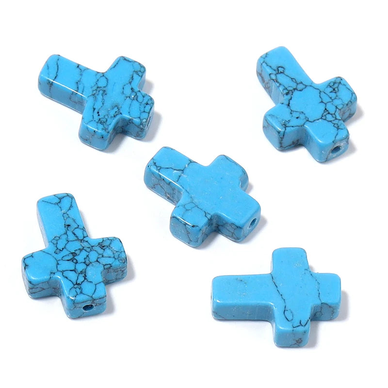 Stone Cross Beads 5pcs Natural Agate Turquoise Quartz Cross Shape Gemstone for DIY Bracelet Necklace Jewelry Making