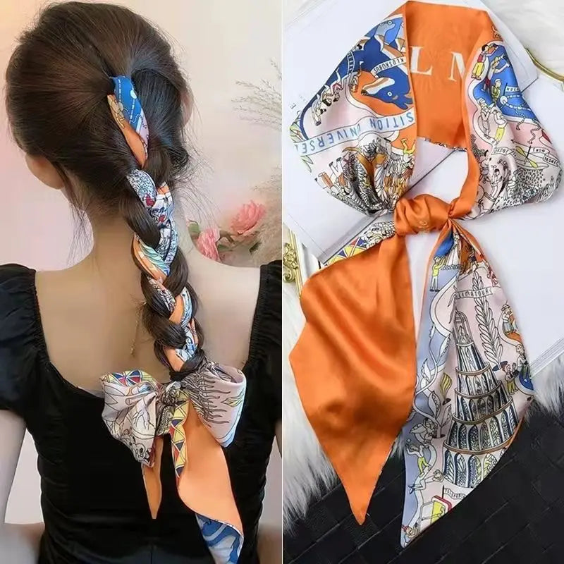 Elegante lange zijden sjaal voor stijlvolle vrouwen - veelzijdige halsband, haarband en foulard met paardenprint - nieuwe lente collectie 2021