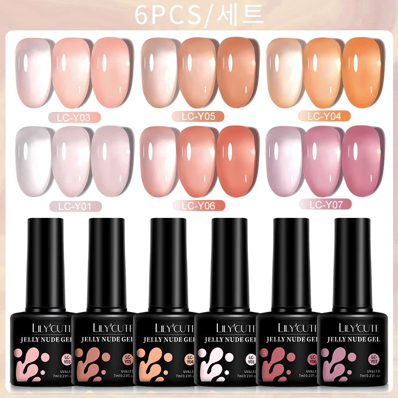 LILYCUTE 6-Delige Dromerige Jelly Roze Nude Gel Nagellak Set - 7ml Semi-Permanente Soak Off voor Verbluffende Nagelkunst Manicures