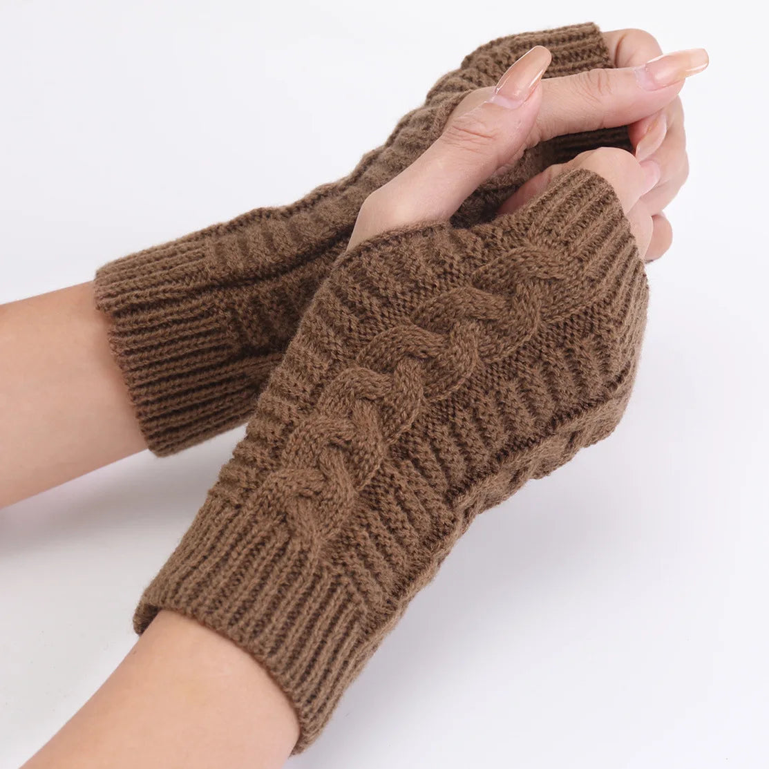 Gezellige Winter Dames Halve Vingerhandschoenen - Zachte Wolachtige Gebreide Ontwerp in Elegant Zwart en Wit