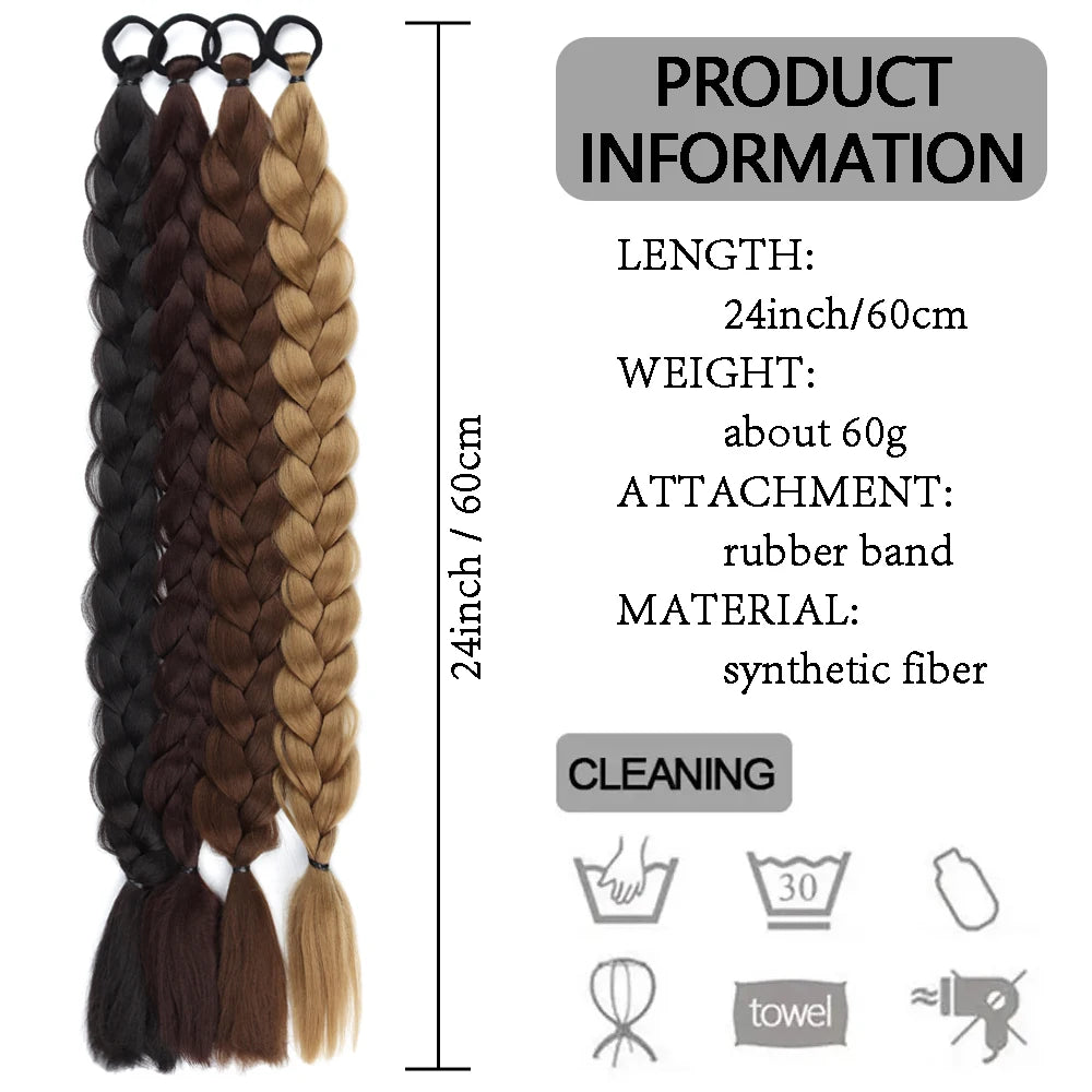 Luxe 24-Inch Synthetische Lange Twist Vlecht Paardestaart Extensions met Rubberband - Perfect voor Dagelijkse Styling en Boksliefhebbers