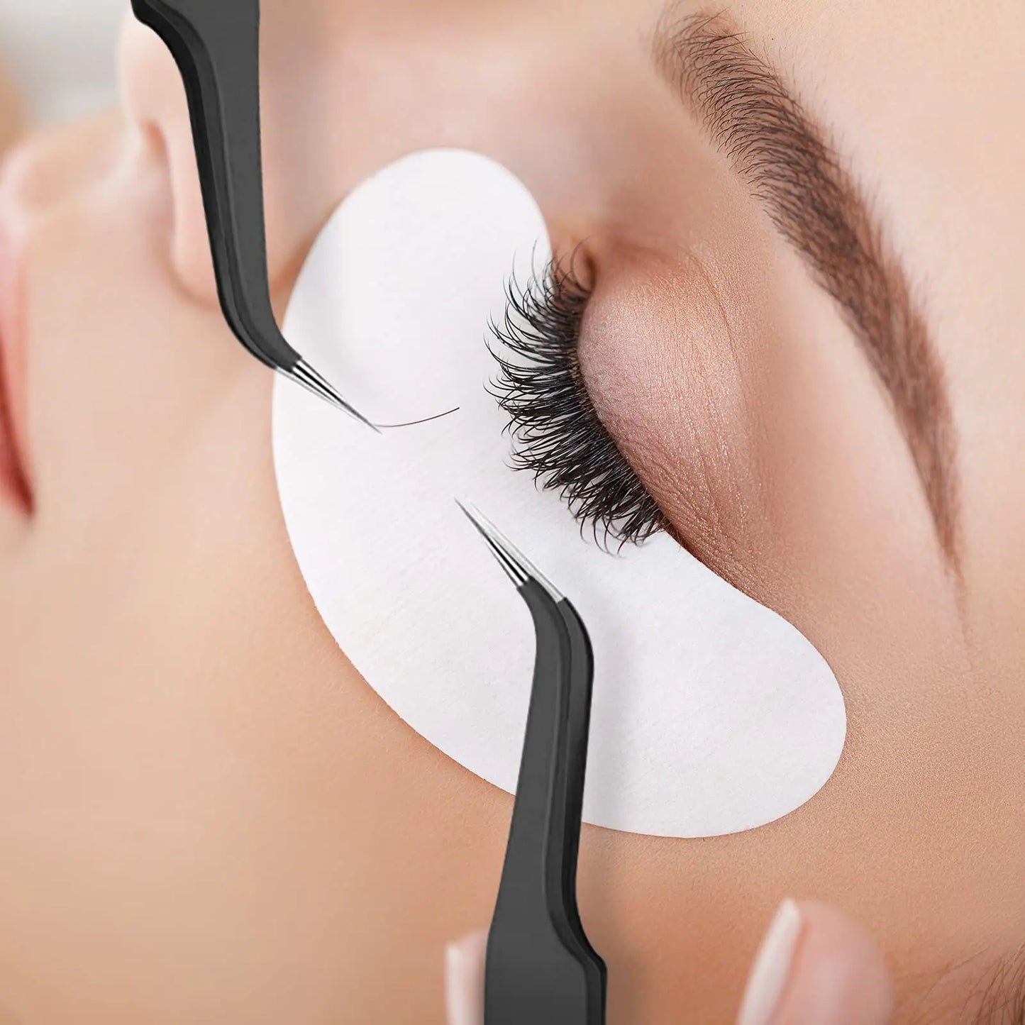 Deluxe 1/9 Stuk RVS Gebogen Punt Wimperverlenging Tangen Set met Beschermhoes - Precisie Puntige Tips voor Perfecte Toepassing