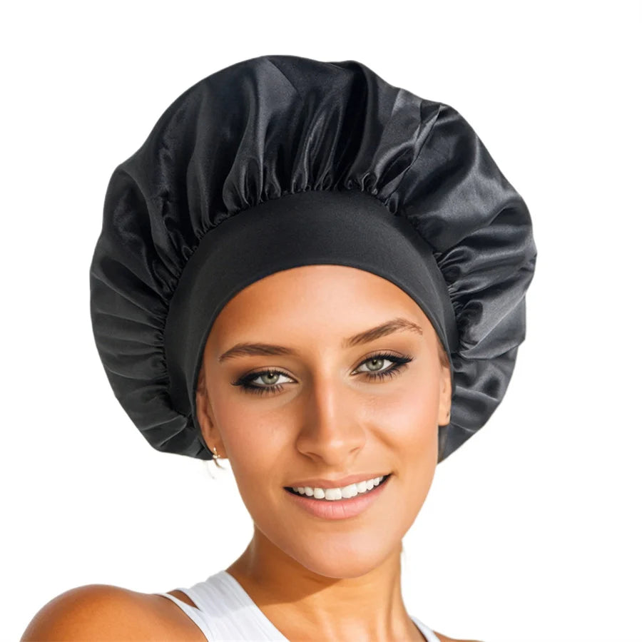 Luxueuze Extra Grote Zijde Bonnet voor Vrouwen met Brede Rand - Stijlvolle en Comfortabele Slaapmuts voor Dagelijks Gebruik