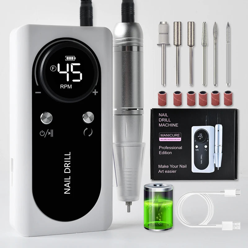 Ultieme Draagbare Elektrische Nagelboor Kit - Oplaadbaar, Geluidloze Nagelschuurmachine & Vijl voor Salon-Kwaliteit Manicures