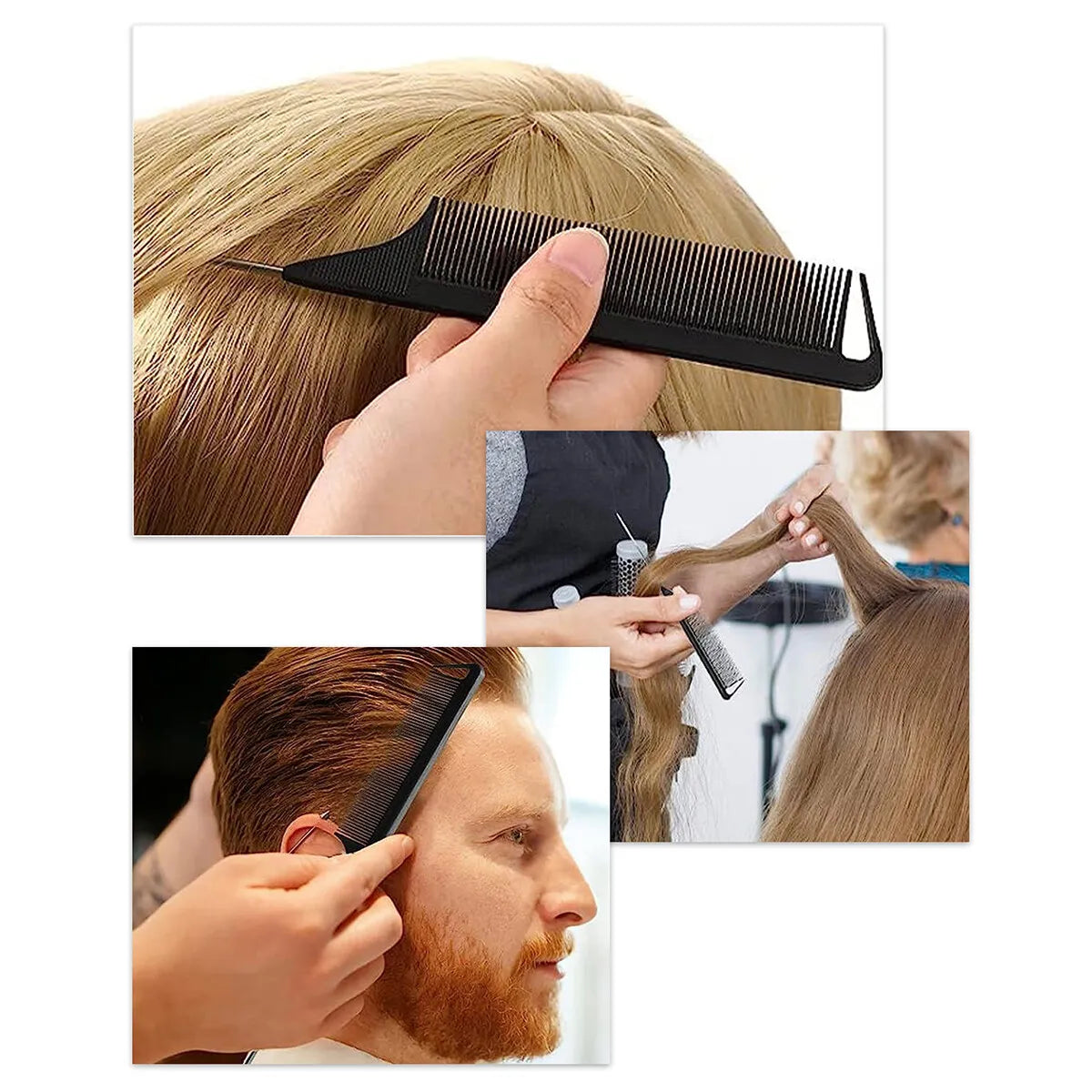 Premium Zwarte Spitse Staartkam voor Salonprofessionals - Antistatisch, Hittebestendig Haarstylingshulpmiddel