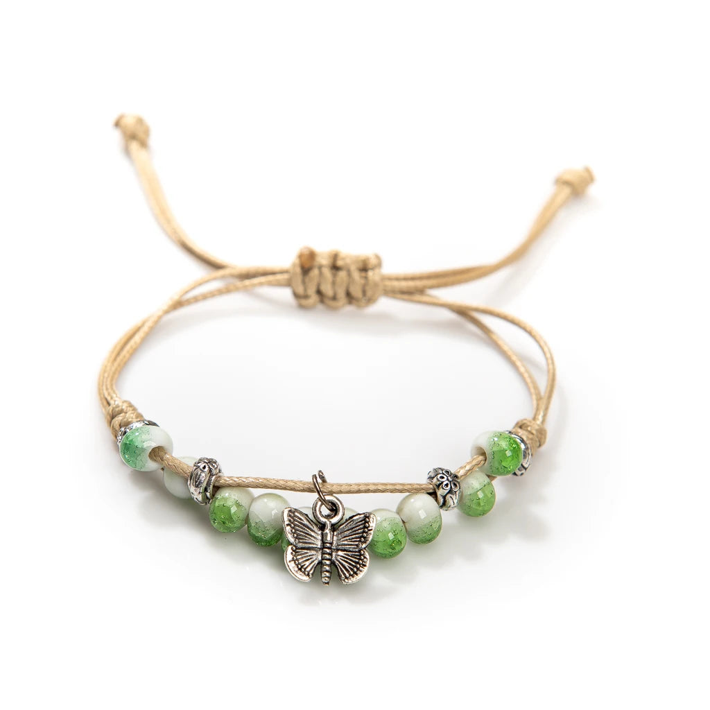 Exquise Handgemaakte Vlinder Keramiek Gebroken IJs Vintage Verstelbare Armband - Bohemian Chic Sieraden op Elastic Band, een Uniek Cadeau Idee! H920