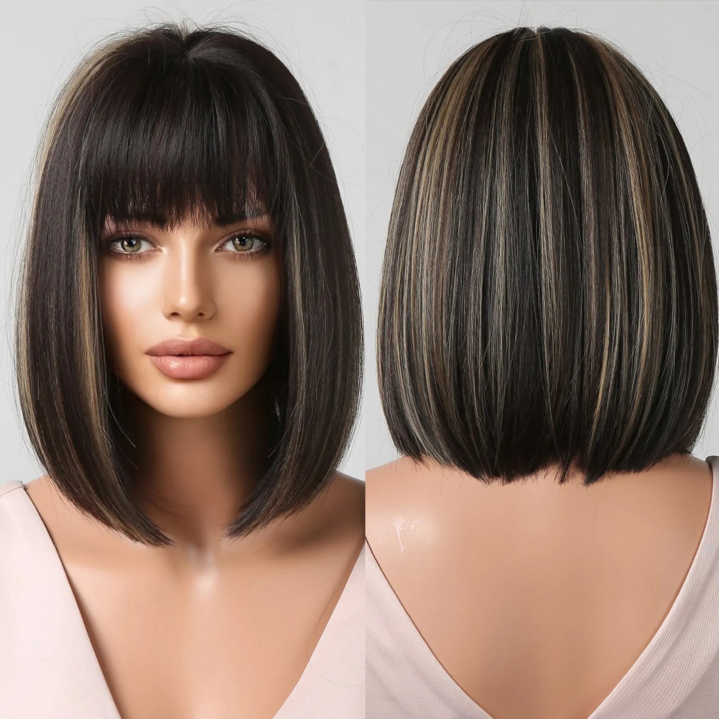 Luxueuze Bourgondische Bobperruque met Stijlvolle Pikkerige Pony - Warmtebestendig Synthetisch Haar voor Moeiteloze Elegantie