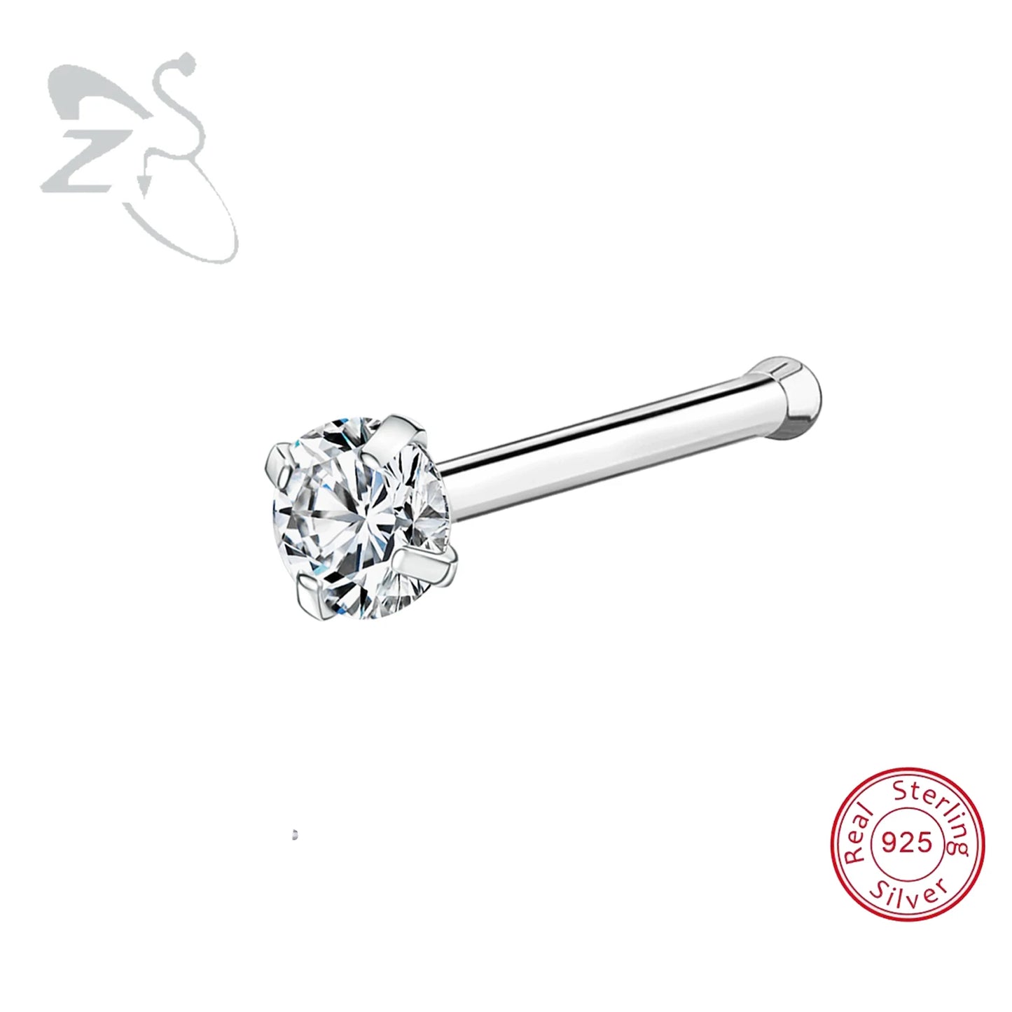 Elegante 925 Sterling zilveren L-vormige neussteker met gouden kleur kristal - Perfect voor neuspiercing (2-3,5 mm)