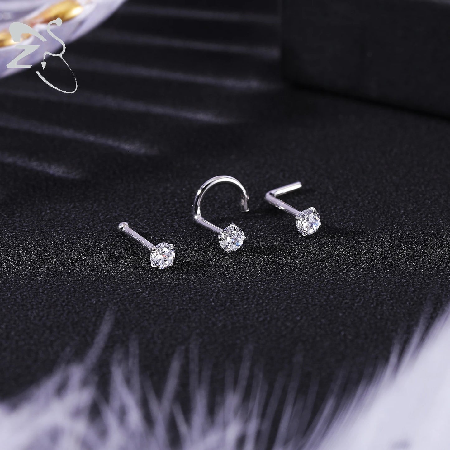 Elegante 925 Sterling zilveren L-vormige neussteker met gouden kleur kristal - Perfect voor neuspiercing (2-3,5 mm)