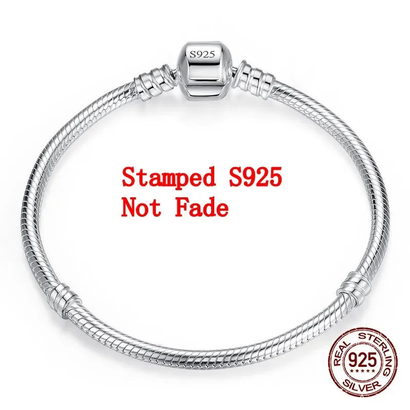 Exquise Handgemaakte 925 Sterling Zilveren Charm Armband - Luxe Zachte Gladde Slangenbeenderontwerp voor Vrouwen