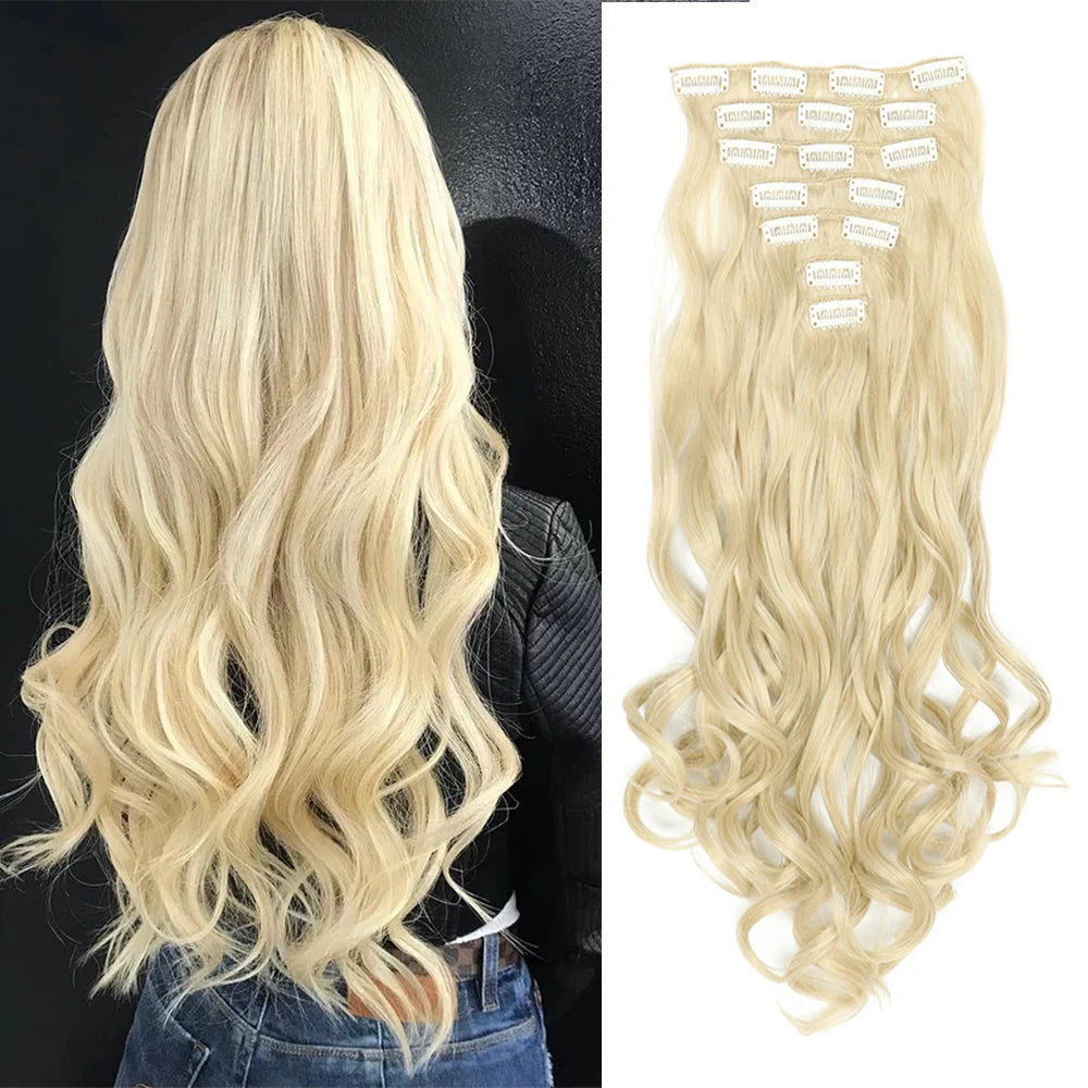 Luxe 22-Inch Krullend Golvend Clip-In Haar Extensions - 7-Delige Set voor een Volle Hoofd met Adembenemend Haar voor Vrouwen en Meisjes!