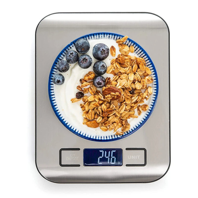 RVS Digitale Keukenweegschaal - Precisie Gewicht voor Voedsel & Snacks tot 10kg/5kg met LCD Display - Essentieel Bakgereedschap