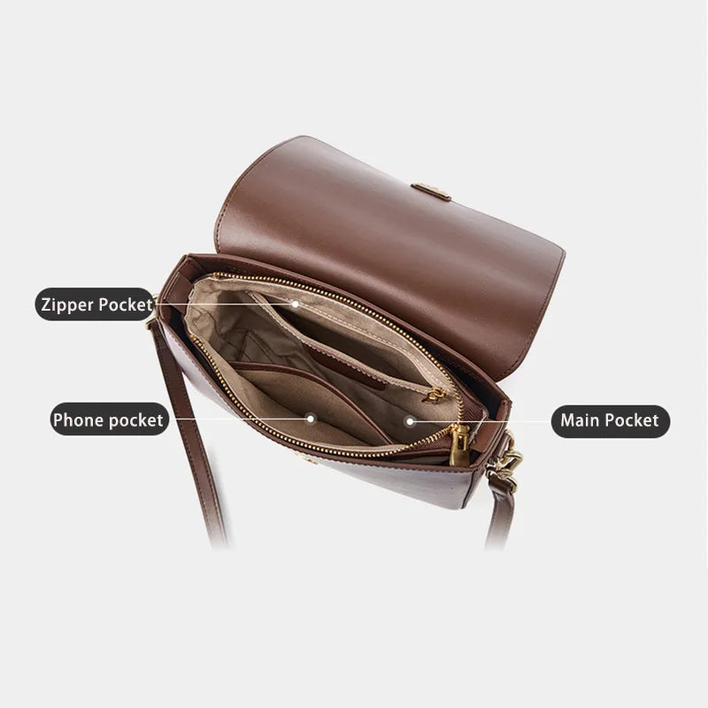 Stijlvolle Dames Echt Leren Schoudertas - Premium Rundslederen Crossbody Essentials
