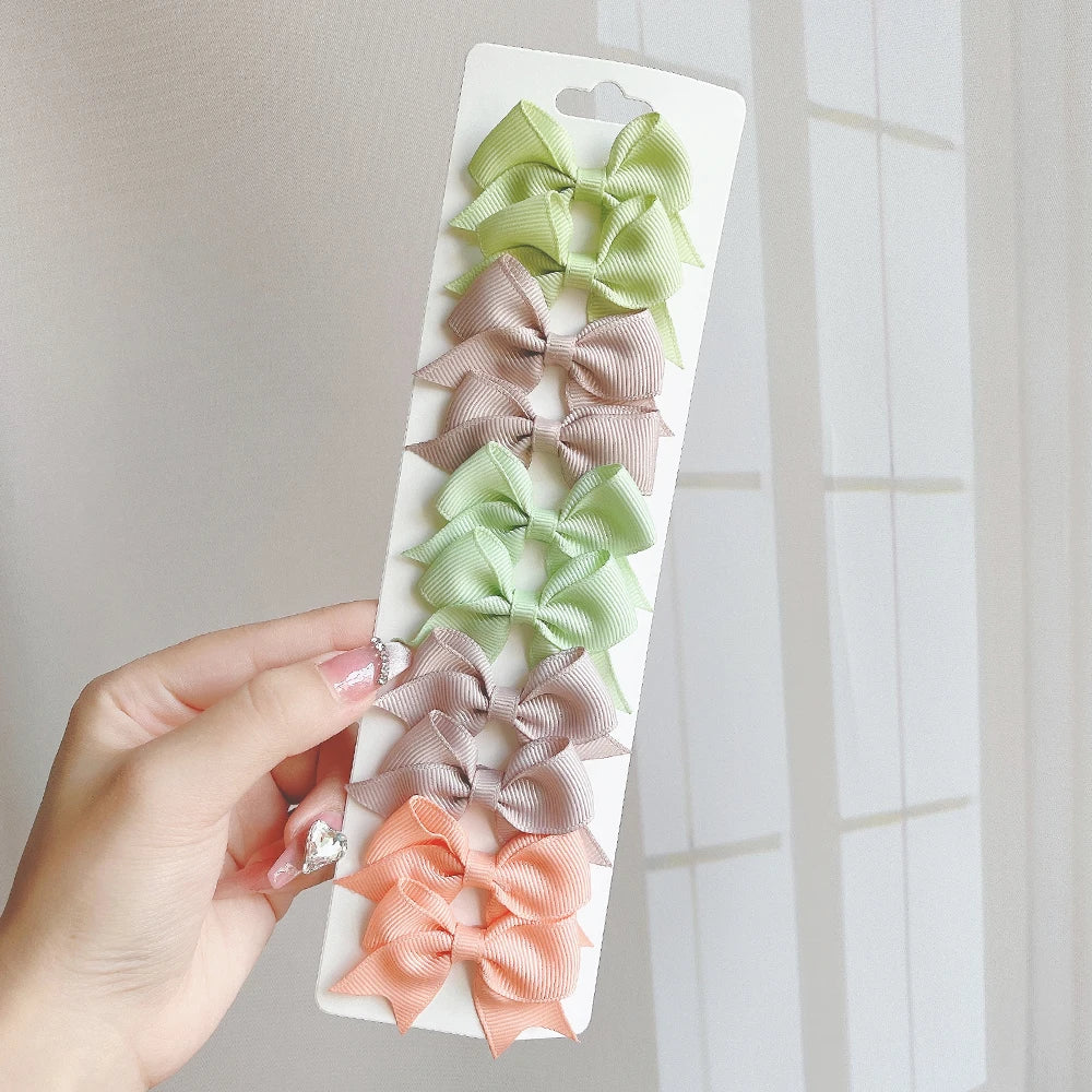 Charmante 10-delige set van 1,9'' effen kleur lint haarclips voor meisjes – Schattige handgemaakte strik mini haarspeldjes voor stijlvol haaraccessoires!