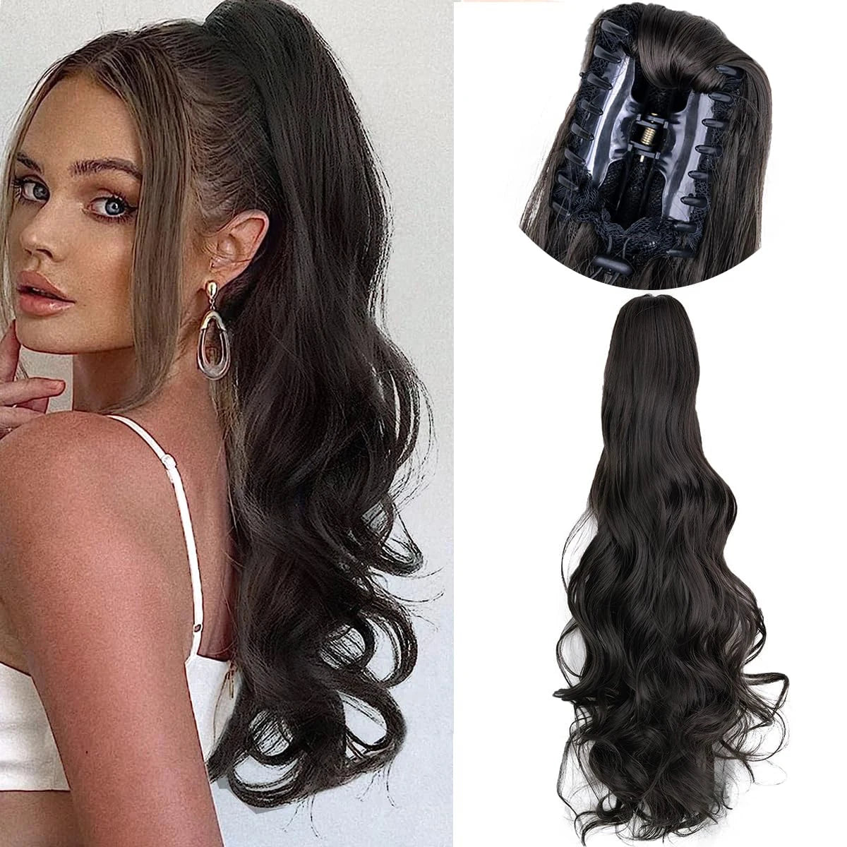 Transformeer je look met 24-inch luxe bovenste paardenstaart haarextensions - 150g pakket met krullende golvende clips en trekbare staartjes!