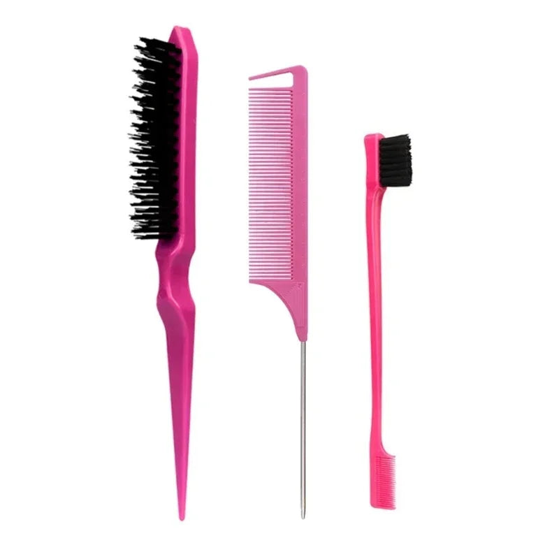 Ultieme 3-delige Haarstyling Kam Set - Teasing Borstel, Rat Tail Kammen & Rand Borstel voor Perfecte Vlechtstyling!