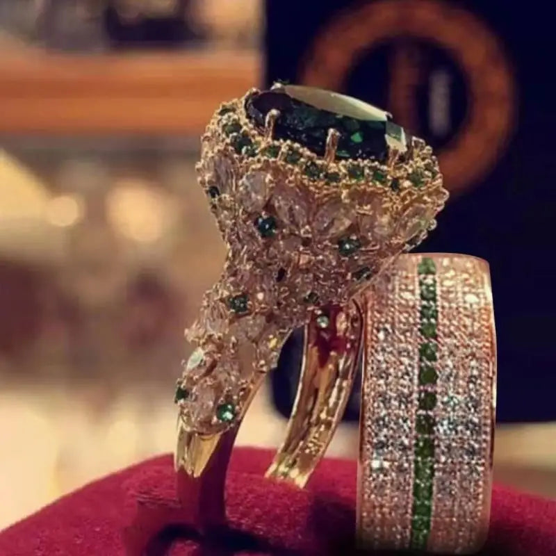 Exquisite Luxe Prinses Ring Set met Sprankelende Cubic Zirconia - Elegante Bruids- en Trouwring Juwelen voor Stellen