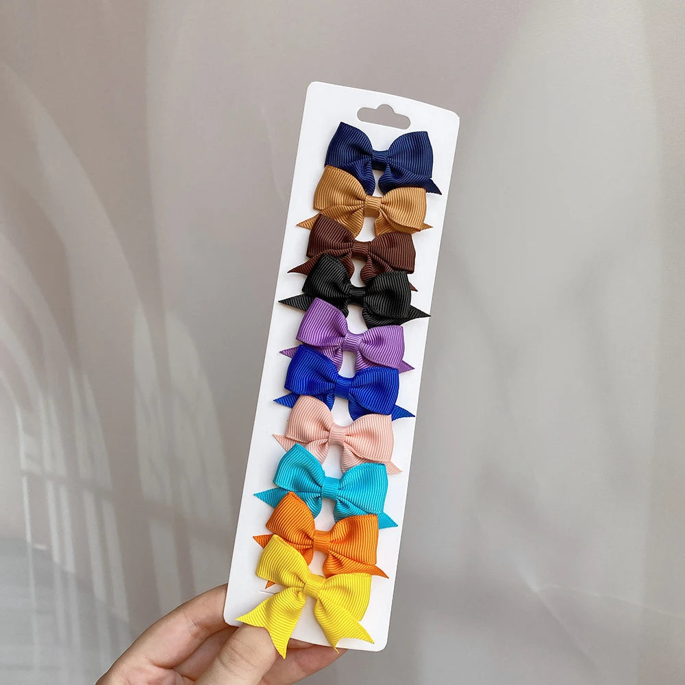 Charmante 10-delige set van 1,9'' effen kleur lint haarclips voor meisjes – Schattige handgemaakte strik mini haarspeldjes voor stijlvol haaraccessoires!