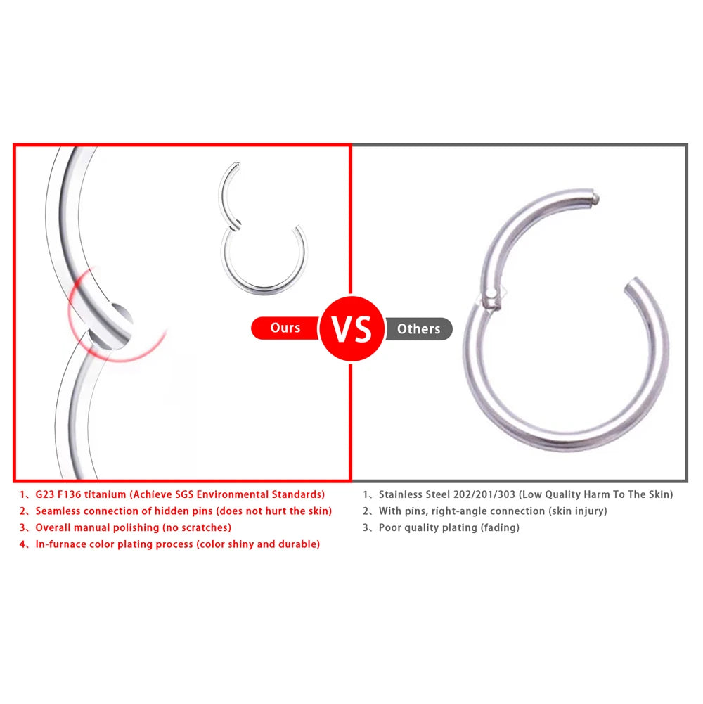 G23 Titanium Nose Rings Mixed Color Body Clips Hoop For Women Men Cartilage Piercing Jewelry Segment Lip Ear L Ring Hoop
