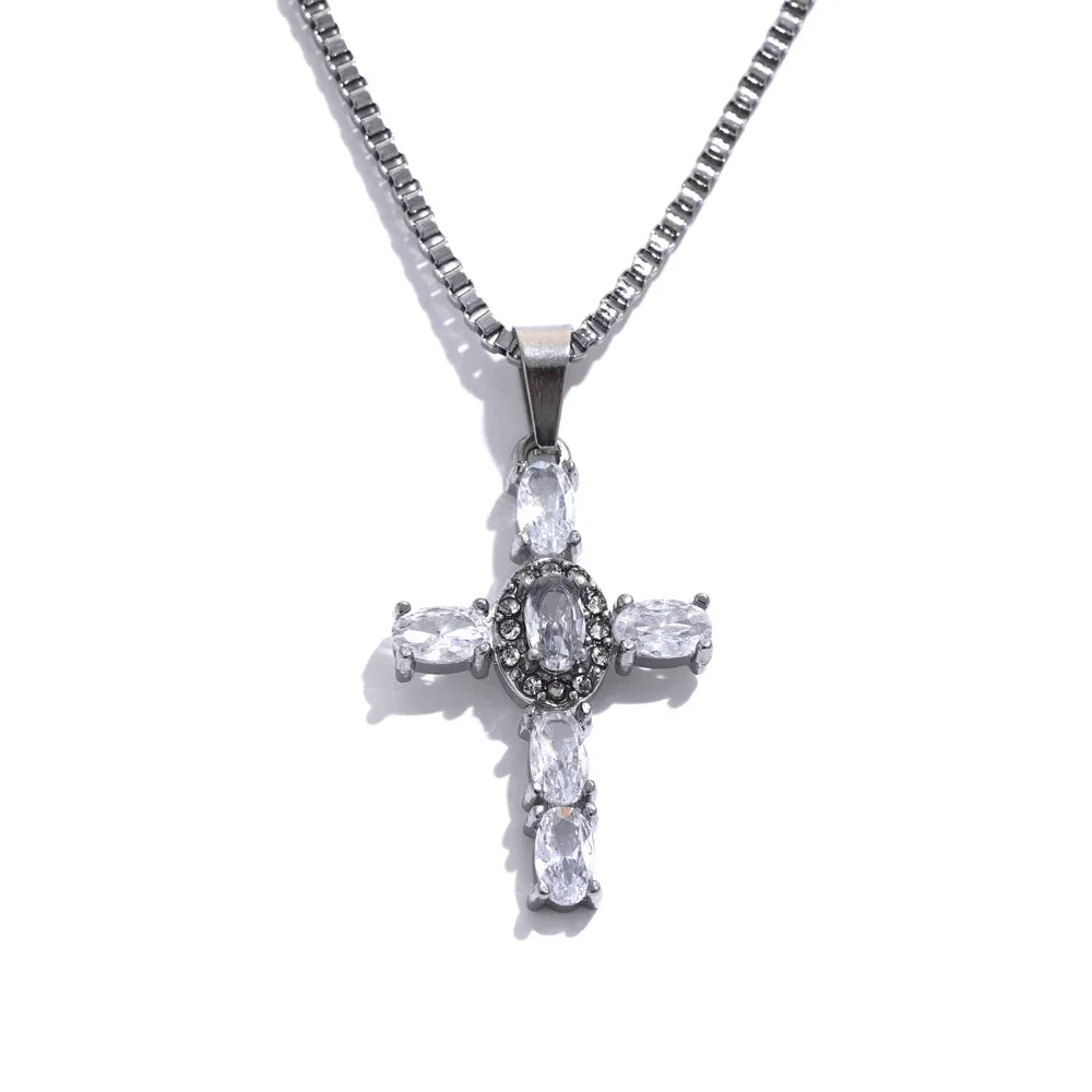Yhpup Elegante Kleurrijke Sprankelende Cubic Zirconia Kruzifiks Hanger Ketting - Premium RVS Luxe Sieraden Cadeau