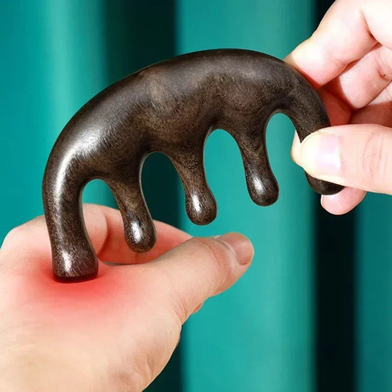 Revitaliseer je hoofdhuid met de Meridian Massage Kam - Vijf-tands handvatloze acupunctuurtool voor verbeterde bloedsomloop, gemaakt van luxe sandelhout