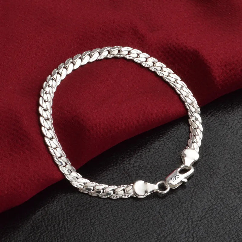 Elegante 925 Sterling Zilveren Platte Zijde Kettingarmband - 6mm, Verstelbaar 18/20cm, Met Kreeftsluiting - Perfect Huwelijks- en Verlovingscadeau voor Hem en Haar