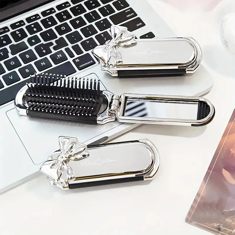 CALIYI Draagbare Mini Vouwbare Haarborstel met Spiegel - Perfect voor Reizen, Salon en Buitenstyling!