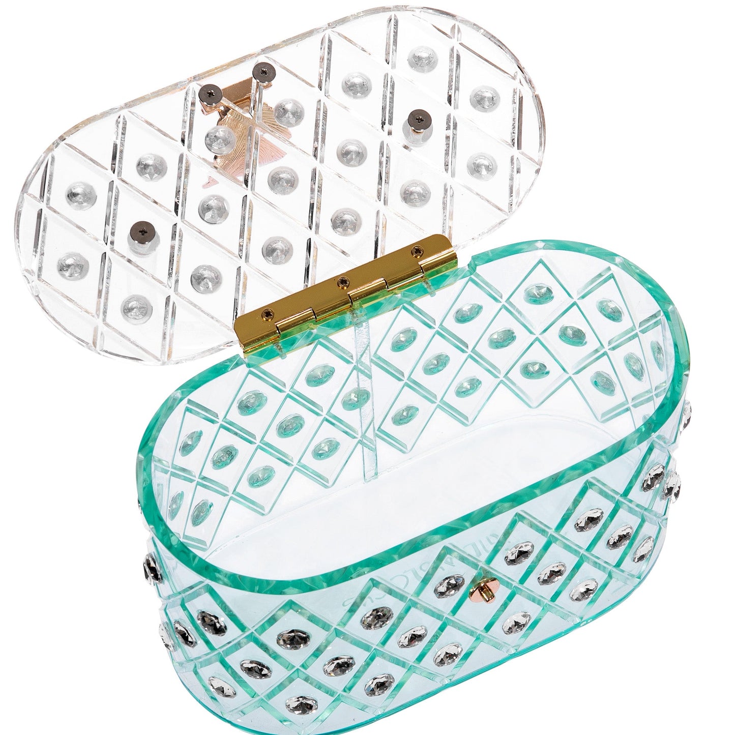 1950 Vintage Style “Spearmint Ice" Crystal Acrylic Lucite Box Clutch Bag-1