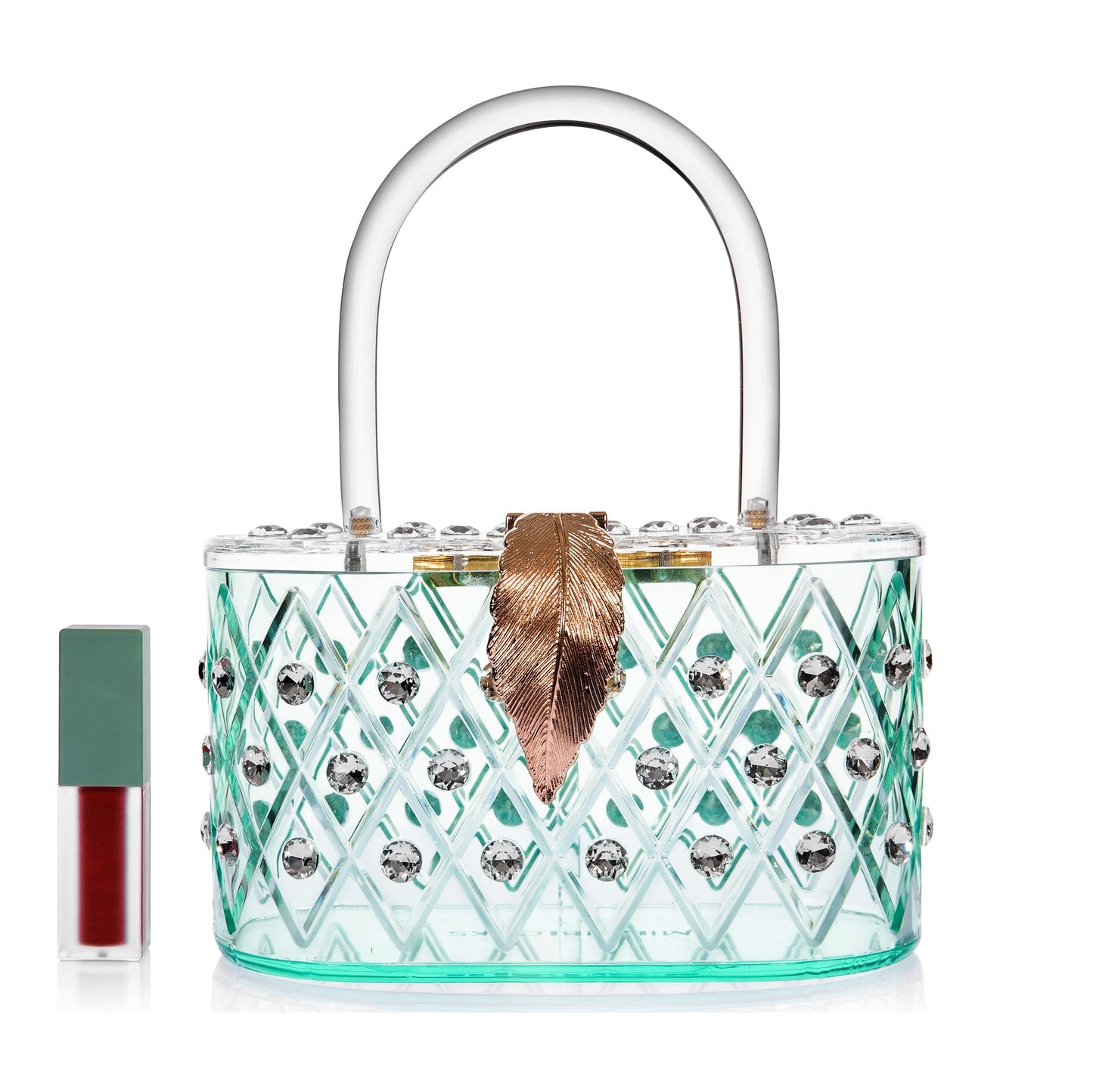 1950 Vintage Style “Spearmint Ice" Crystal Acrylic Lucite Box Clutch Bag-2