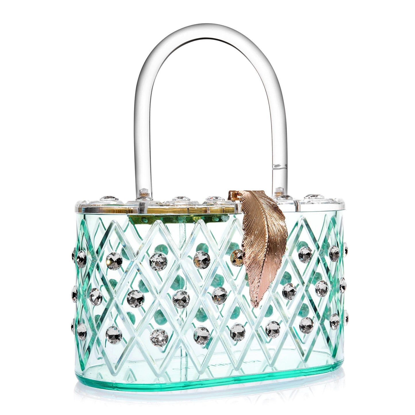 1950 Vintage Style “Spearmint Ice" Crystal Acrylic Lucite Box Clutch Bag-3