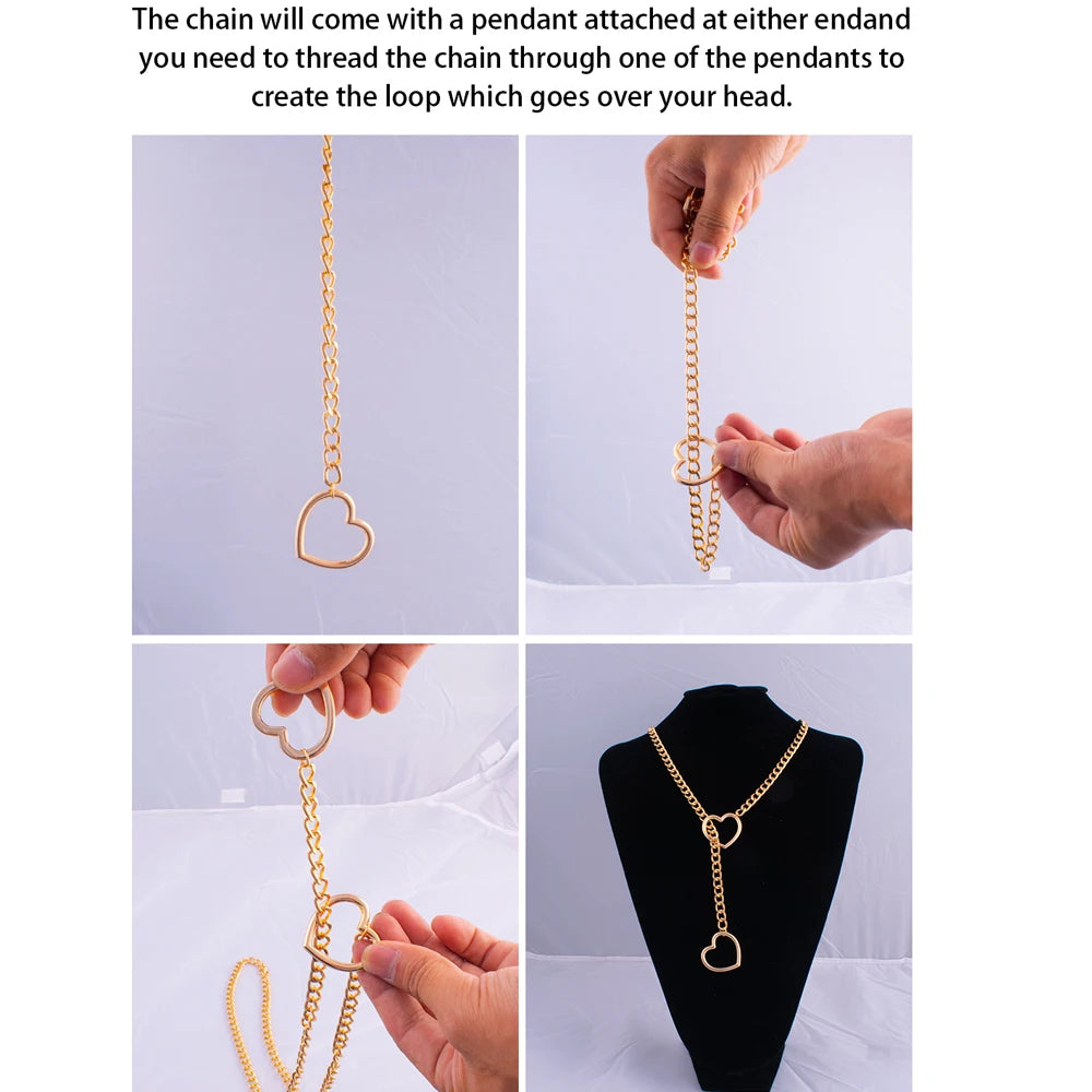 Stoere Hart Slip Chain Necklace voor Vrouwen – Lange Punk Rock Choker, Verstelbare Goth Sieraden & Perfect Cadeau!